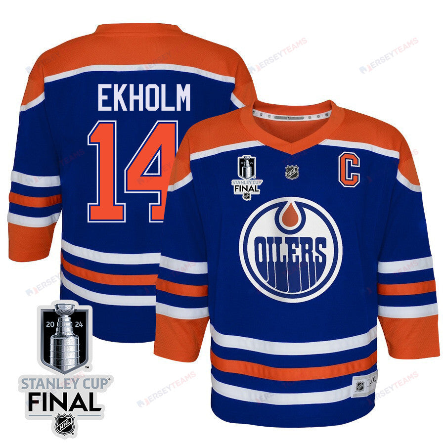 Mattias Ekholm 14 Edmonton Oilers 2024 STANLEY CUP Final Youth Home Jersey - Royal