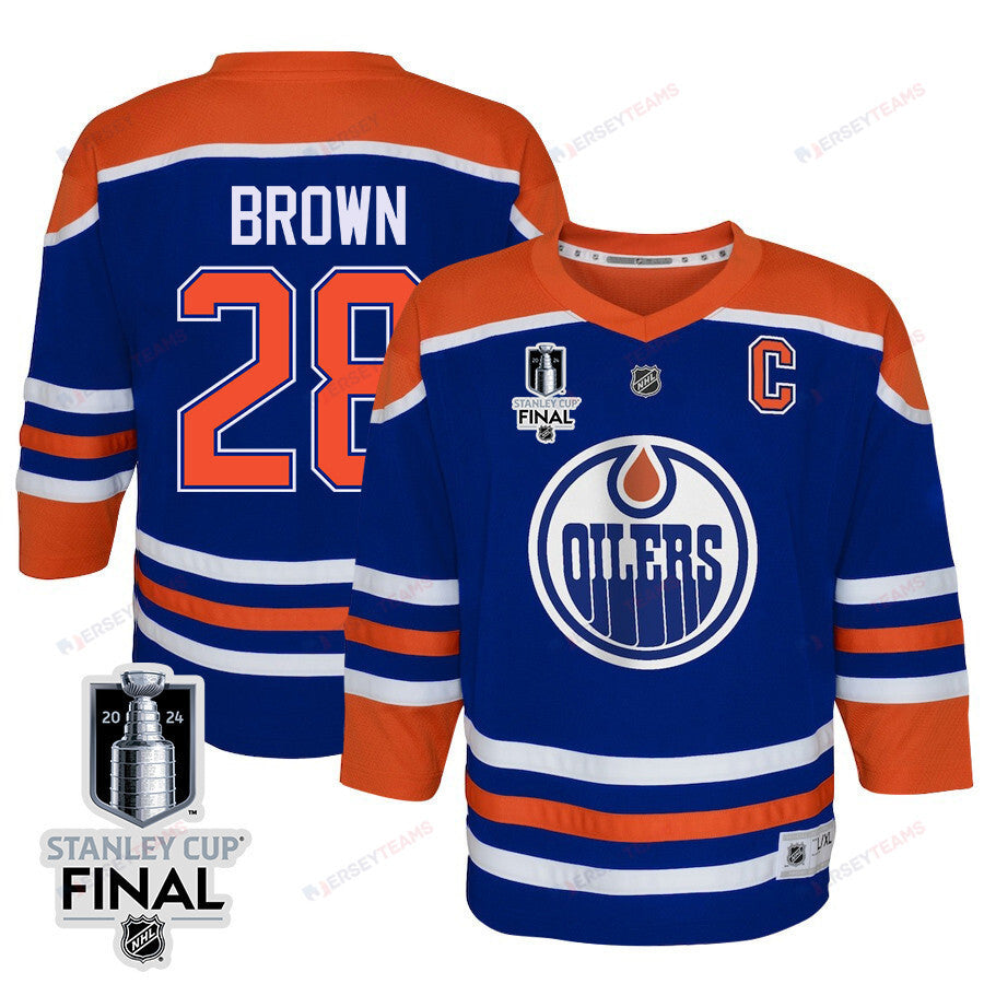Connor Brown 28 Edmonton Oilers 2024 STANLEY CUP Final Youth Home Jersey - Royal