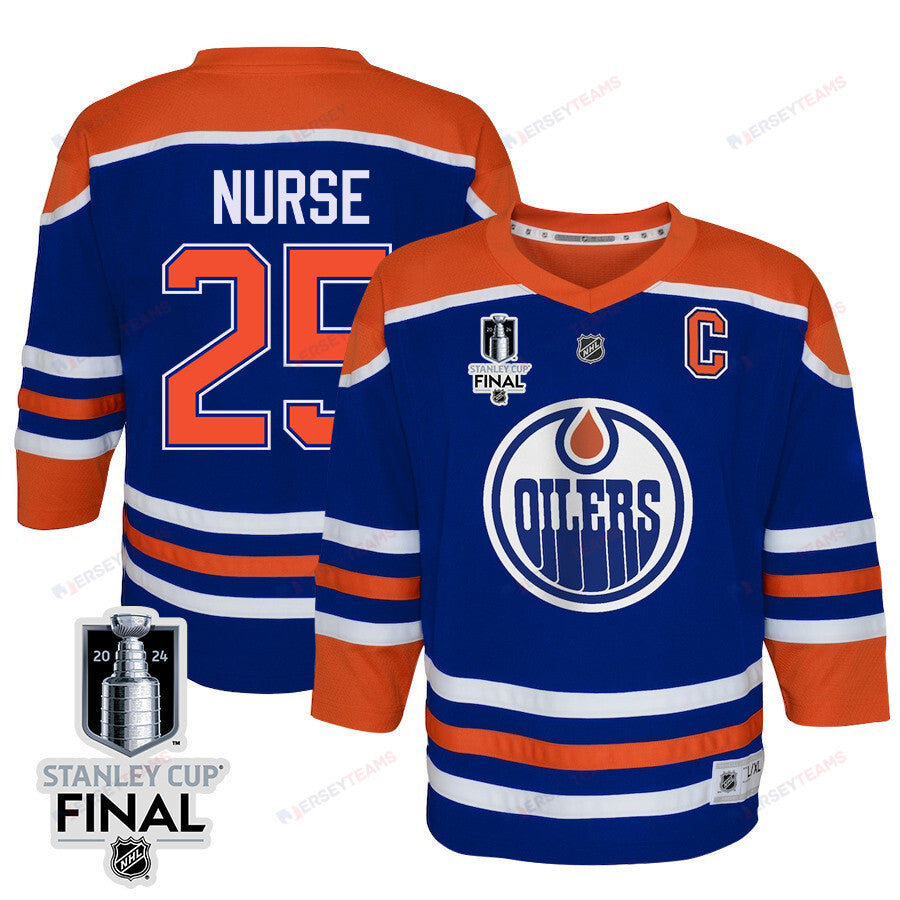 Darnell Nurse 25 Edmonton Oilers 2024 STANLEY CUP Final Youth Home Jersey - Royal