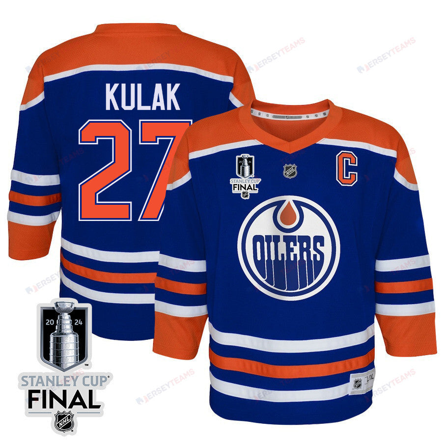 Brett Kulak 27 Edmonton Oilers 2024 STANLEY CUP Final Youth Home Jersey - Royal