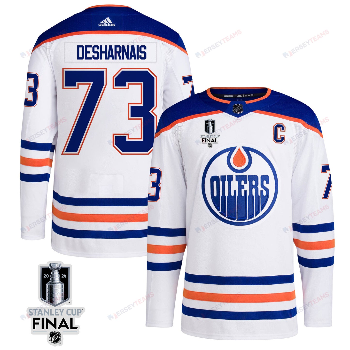 Vincent Desharnais 73 Edmonton Oilers 2024 STANLEY CUP Final Away Jersey - Men, White
