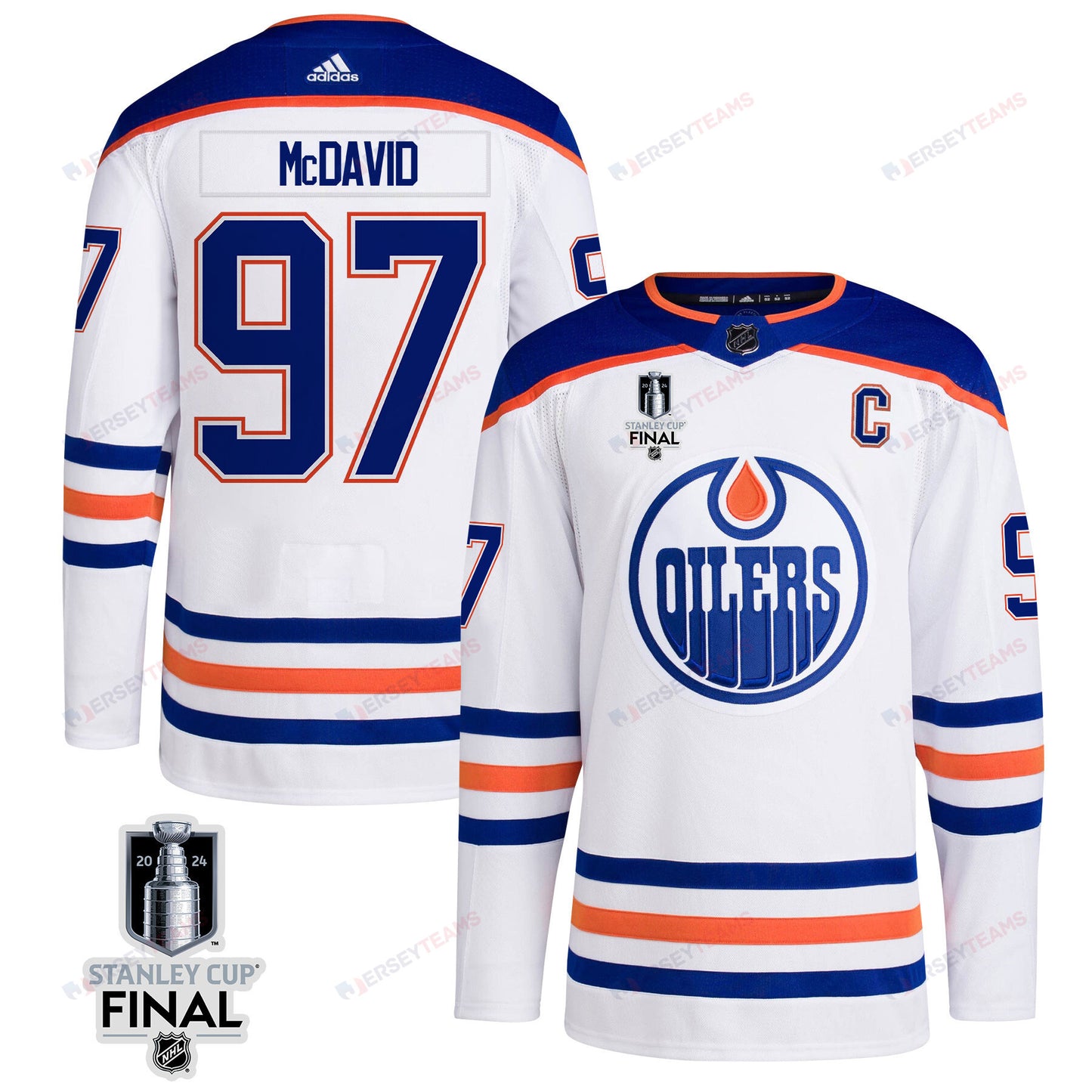 Connor McDavid 97 Edmonton Oilers 2024 STANLEY CUP Final Away Jersey - Men, White