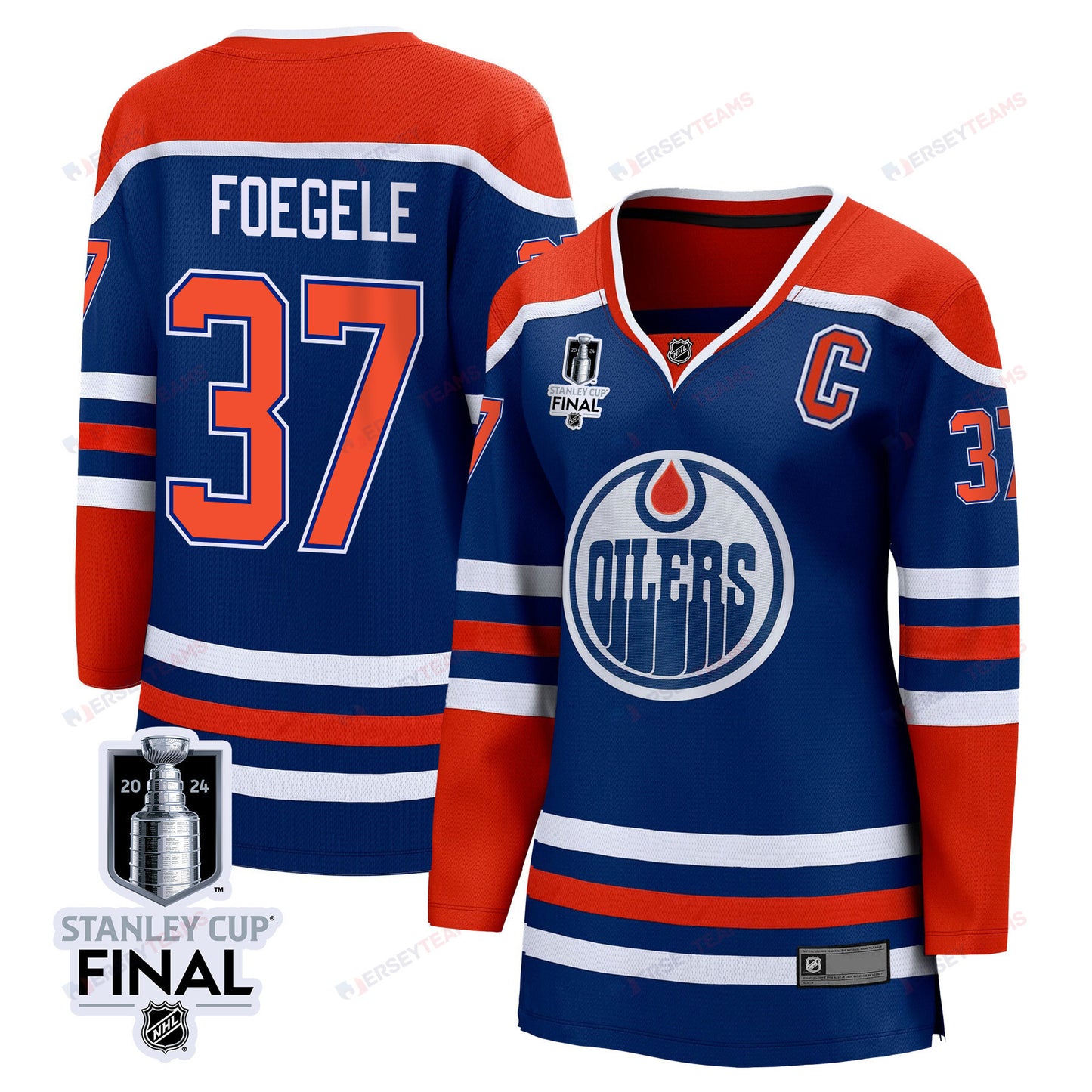 Warren Foegele 37 Edmonton Oilers 2024 STANLEY CUP Final Women's Home Jersey - Royal