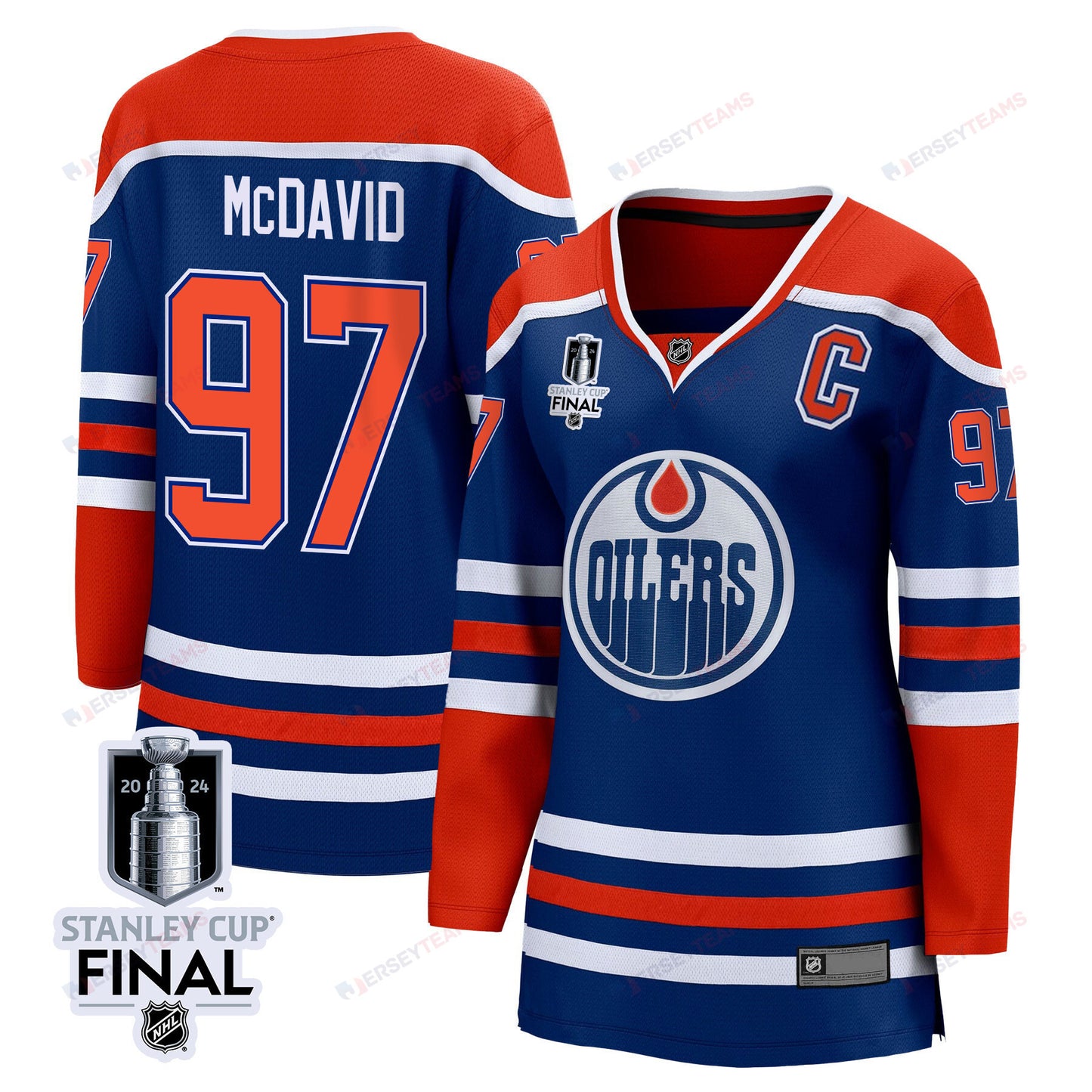 Connor McDavid 97 Edmonton Oilers 2024 STANLEY CUP Final Women's Home Jersey - Royal