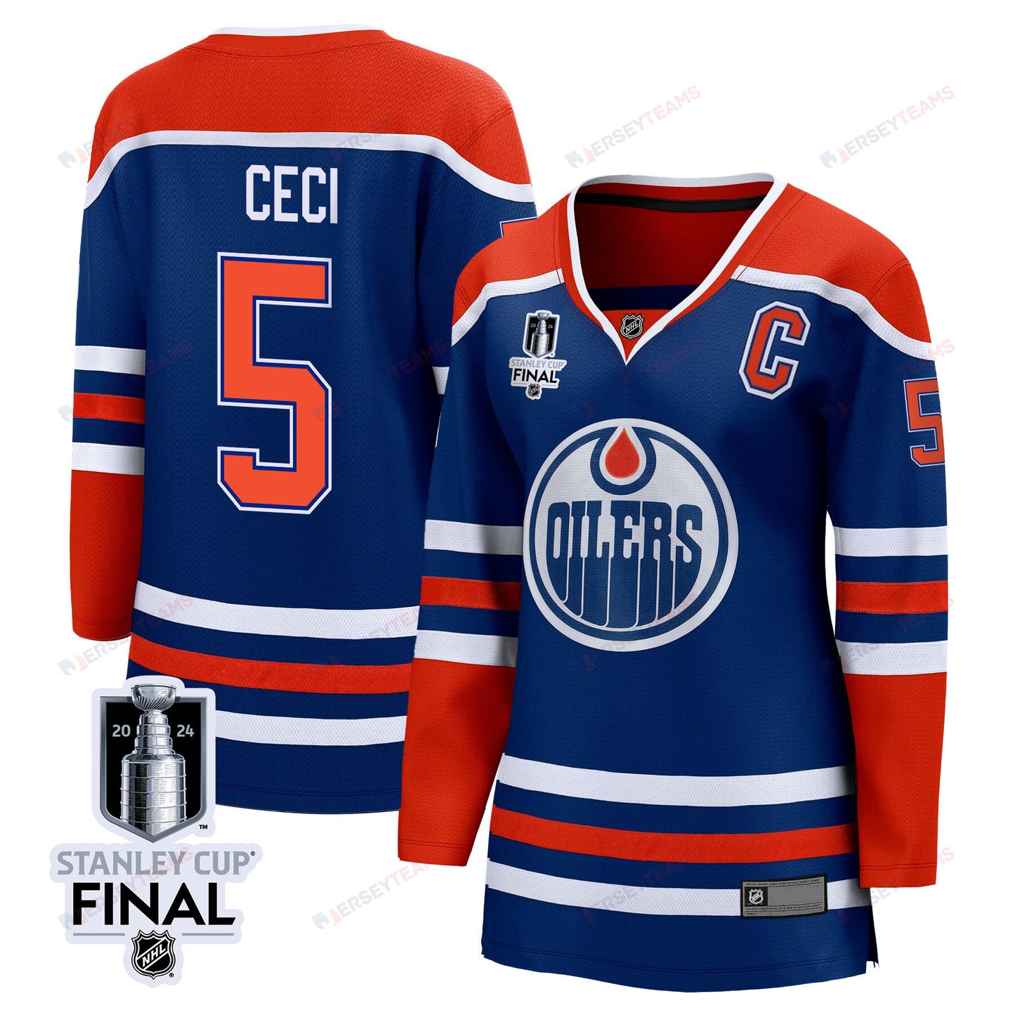 Cody Ceci 5 Edmonton Oilers 2024 STANLEY CUP Final Women's Home Jersey - Royal