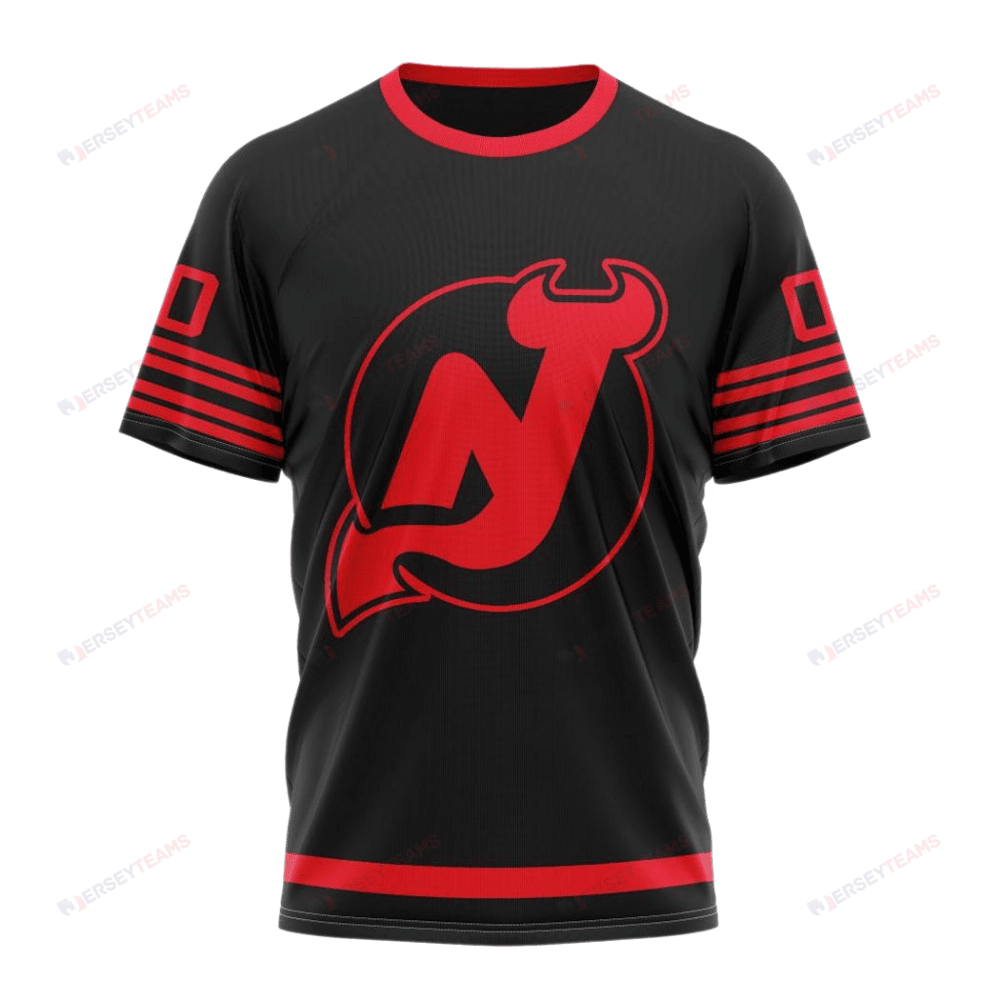 New Jersey Devils Special Blackout Design Custom AOP T-Shirt - Black