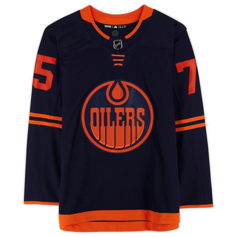 Evan Bouchard 35 Signed Edmonton Oilers Autographed Jersey - Navy
