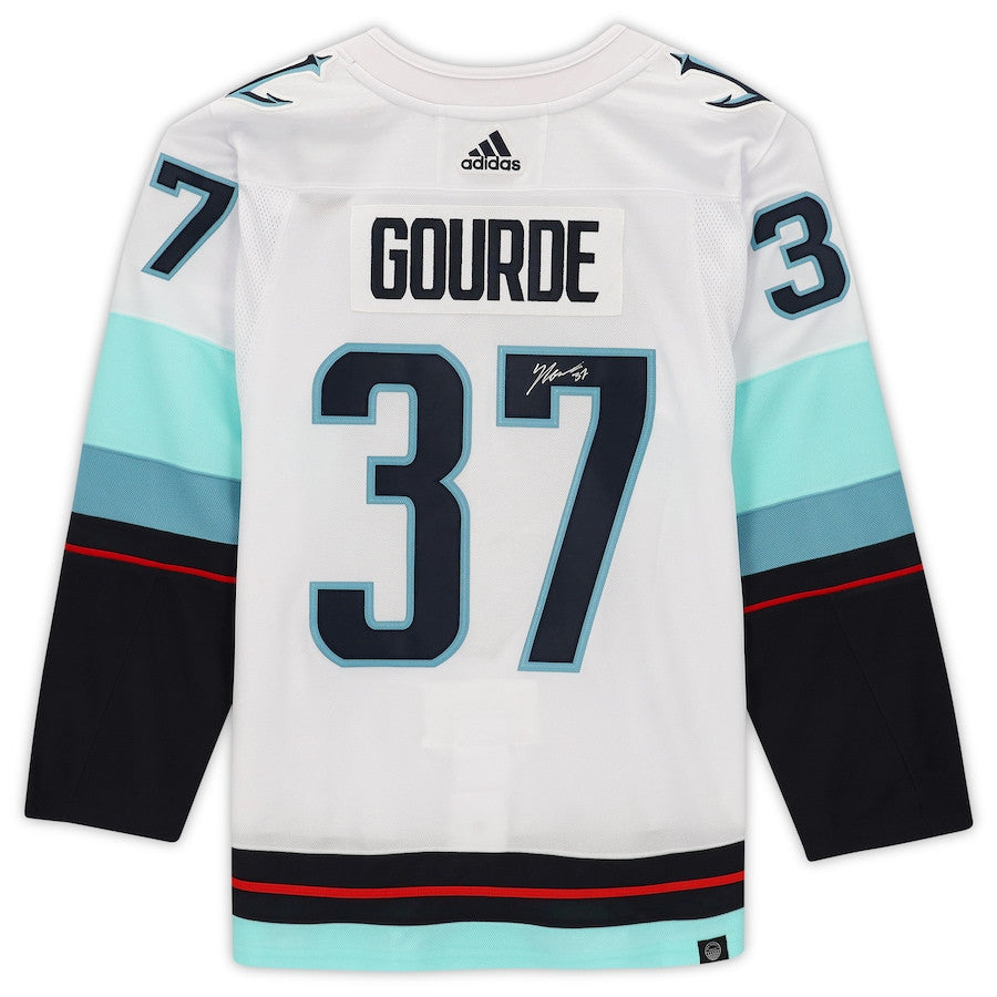 Yanni Gourde 37 Signed Seattle Kraken Autographed Inaugural Season Patch Jersey - White