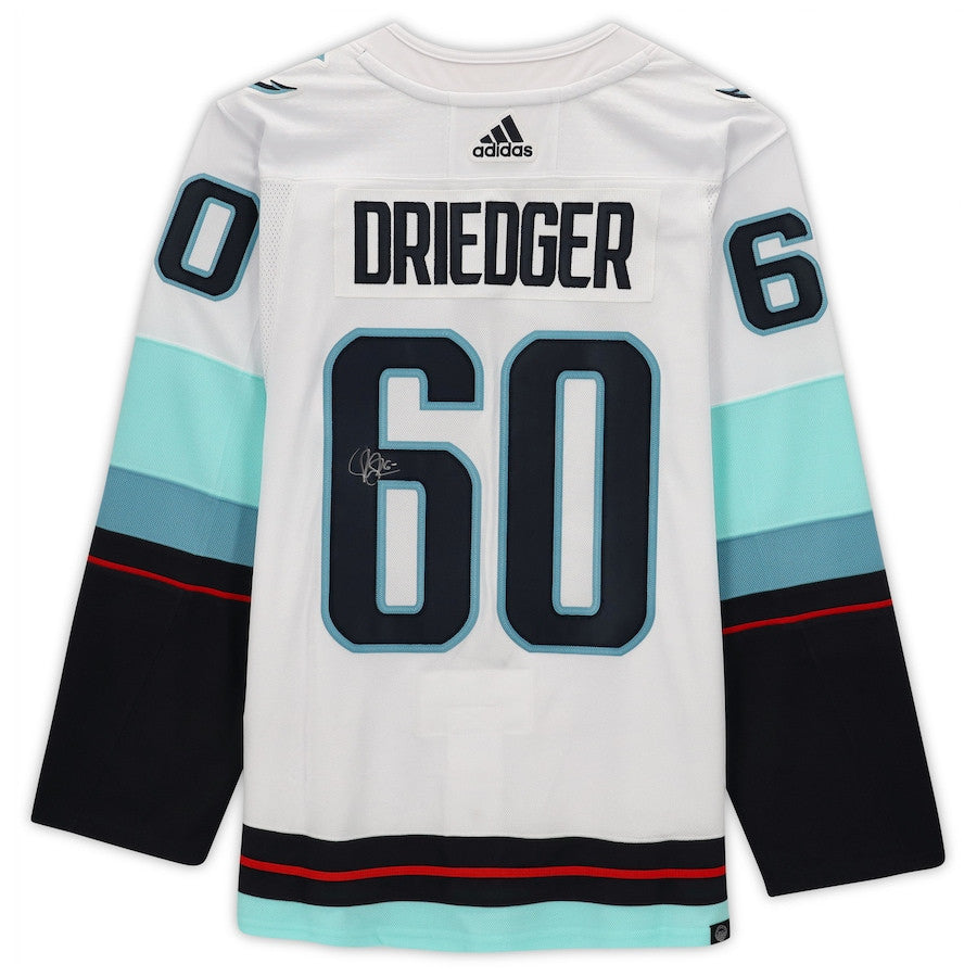 Chris Driedger 60 Signed Seattle Kraken Autographed Inaugural Season Patch Jersey - White