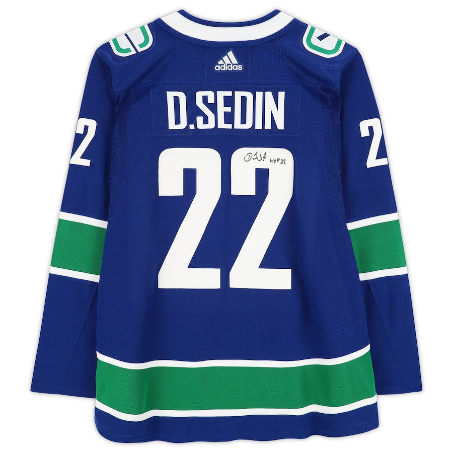Daniel Sedin 22 Signed Vancouver Canucks Autographed with "HOF 2022" Inscription Jersey - Blue