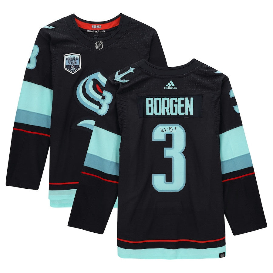 Will Borgen 3 Signed Seattle Kraken Autographed Inaugural Season Patch Jersey - Deep Sea Blue