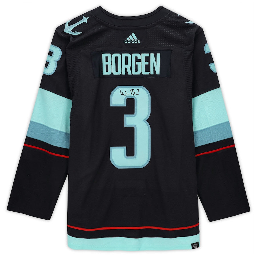 Will Borgen 3 Signed Seattle Kraken Autographed Inaugural Season Patch Jersey - Deep Sea Blue