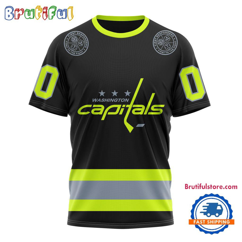 Washington Capitals Specialized FireFighter Uniforms Color Design Custom Name Number All Over Printed T-shirt - Black