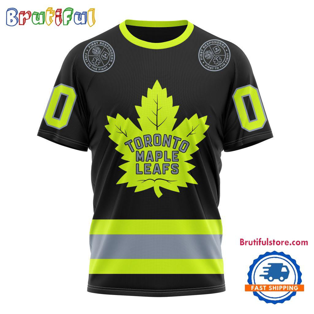 Toronto Maple Leafs Specialized FireFighter Uniforms Color Design Custom Name Number All Over Printed T-shirt - Black