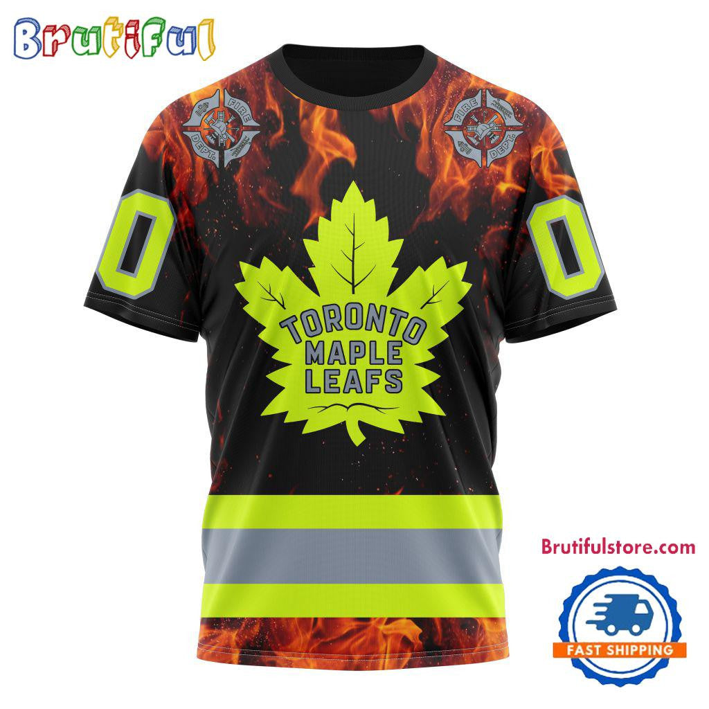 Toronto Maple Leafs Special Honoring Firefighters Custom Name Number All Over Printed T-shirt - Black