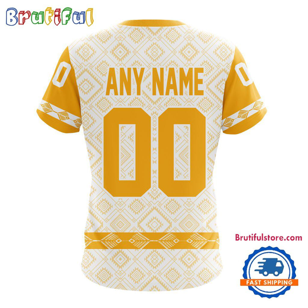 Pittsburgh Penguins Hockey Team Native Heritage Design Custom Name Number All Over Printed T-shirt - White