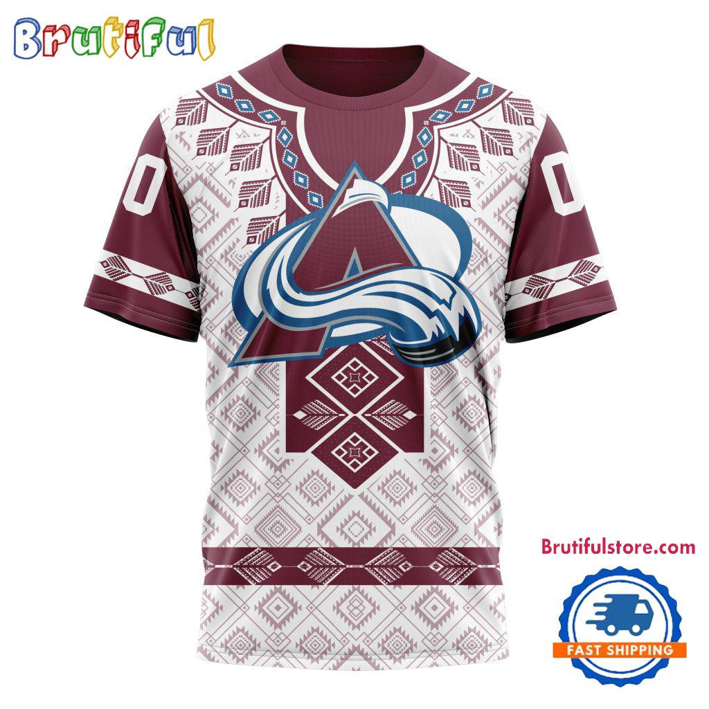 Colorado Avalanche Hockey Team Native Heritage Design Custom Name Number All Over Printed T-shirt - White