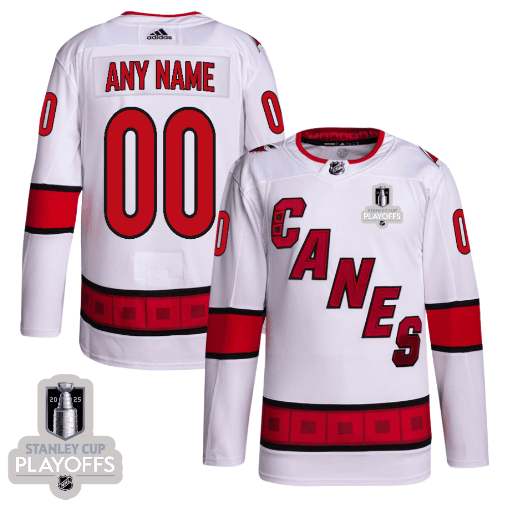 Carolina Hurricanes 2025 NHL Playoffs Patch Away Men Custom Jersey - White