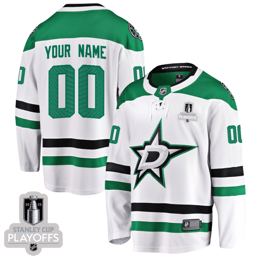 Dallas Stars 2025 NHL Playoffs Patch Away Men Custom Jersey - White