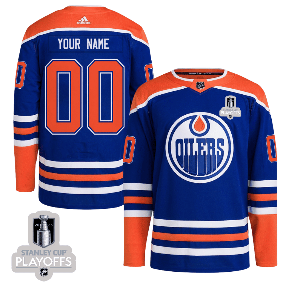 Edmonton Oilers 2025 NHL Playoffs Patch Home Men Custom Jersey - Blue