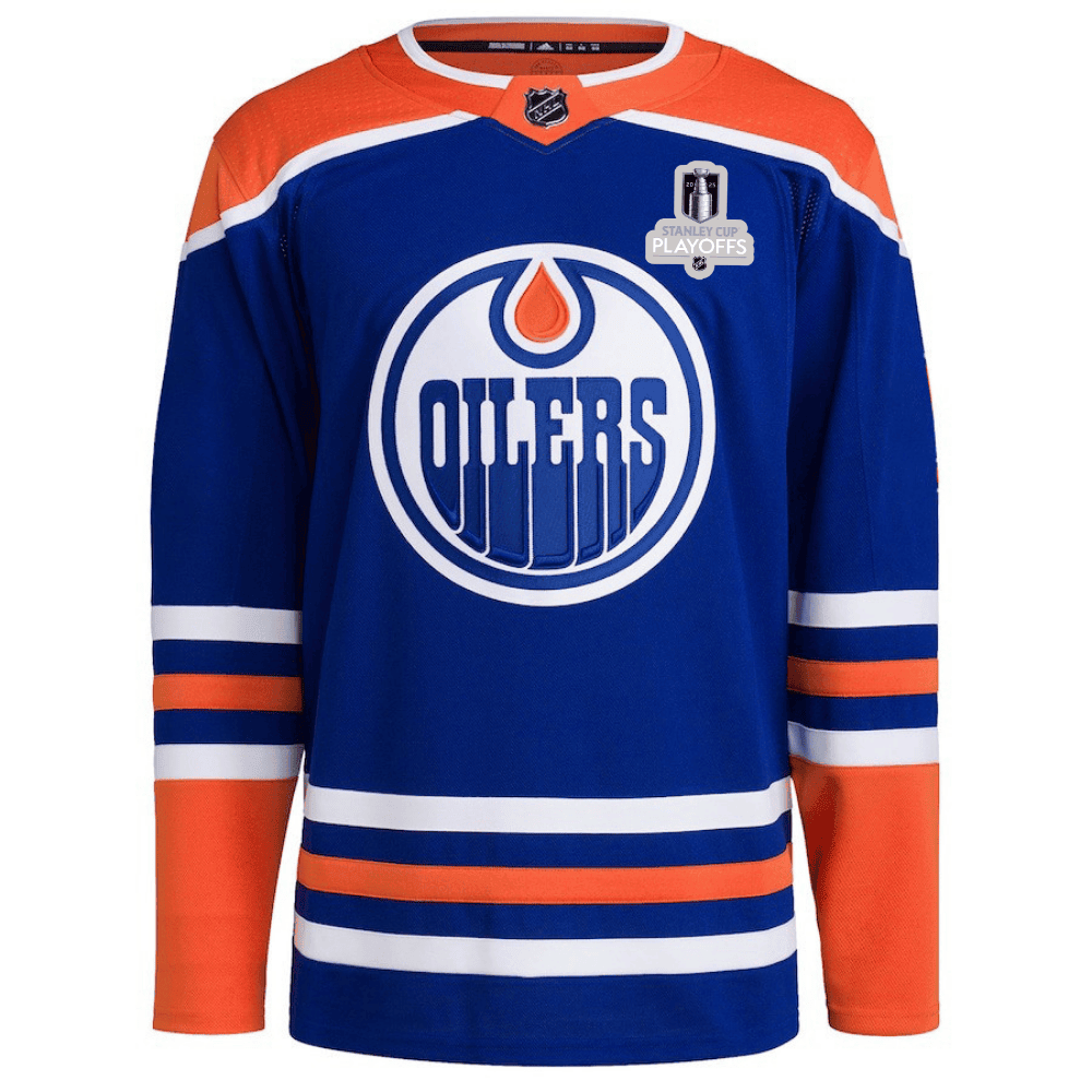 Edmonton Oilers 2025 NHL Playoffs Patch Home Men Jersey - Blue