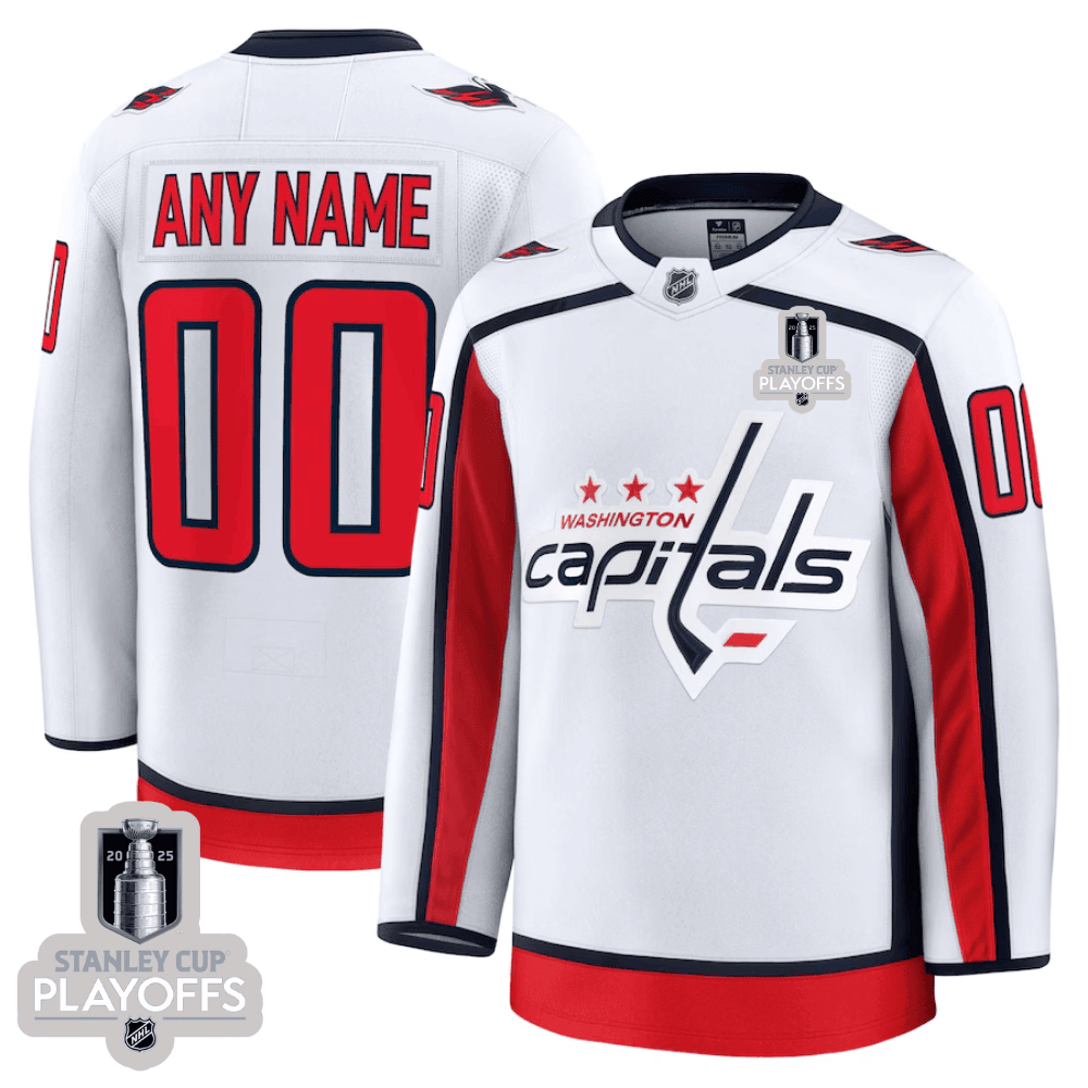 Washington Capitals 2025 NHL Playoffs Patch Away Men Custom Jersey - White