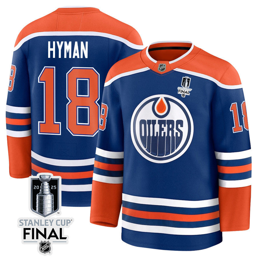 Zach Hyman 18 Edmonton Oilers 2025 STANLEY CUP Final Patch Home Men Jersey - Royal