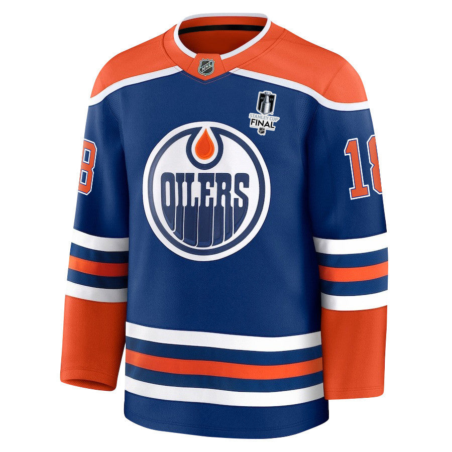 Zach Hyman 18 Edmonton Oilers 2025 STANLEY CUP Final Patch Home Men Jersey - Royal