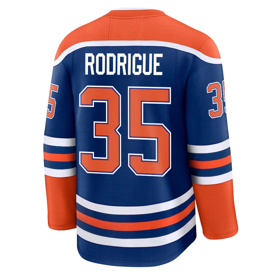 Olivier Rodrigue 35 Edmonton Oilers 2025 STANLEY CUP Final Patch Home Men Jersey - Royal