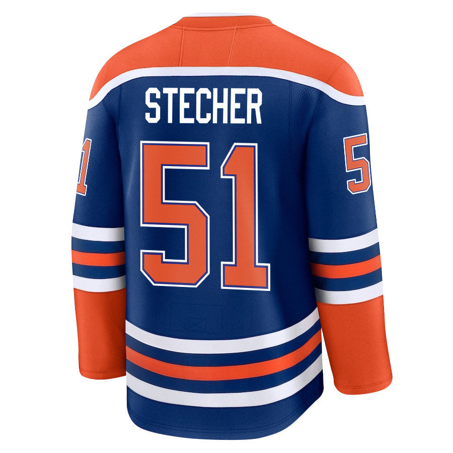 Troy Stecher 51 Edmonton Oilers 2025 STANLEY CUP Final Patch Home Men Jersey - Royal