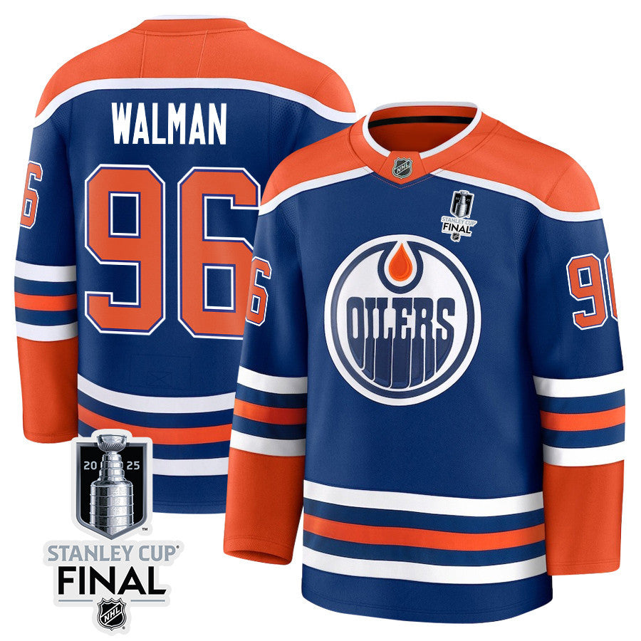 Jake Walman 96 Edmonton Oilers 2025 STANLEY CUP Final Patch Home Men Jersey - Royal
