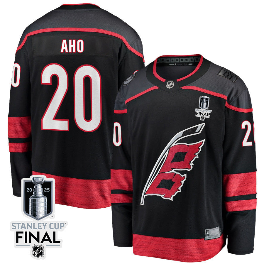 Sebastian Aho 20 Carolina Hurricanes 2025 STANLEY CUP Final Patch Home Men Jersey - Black