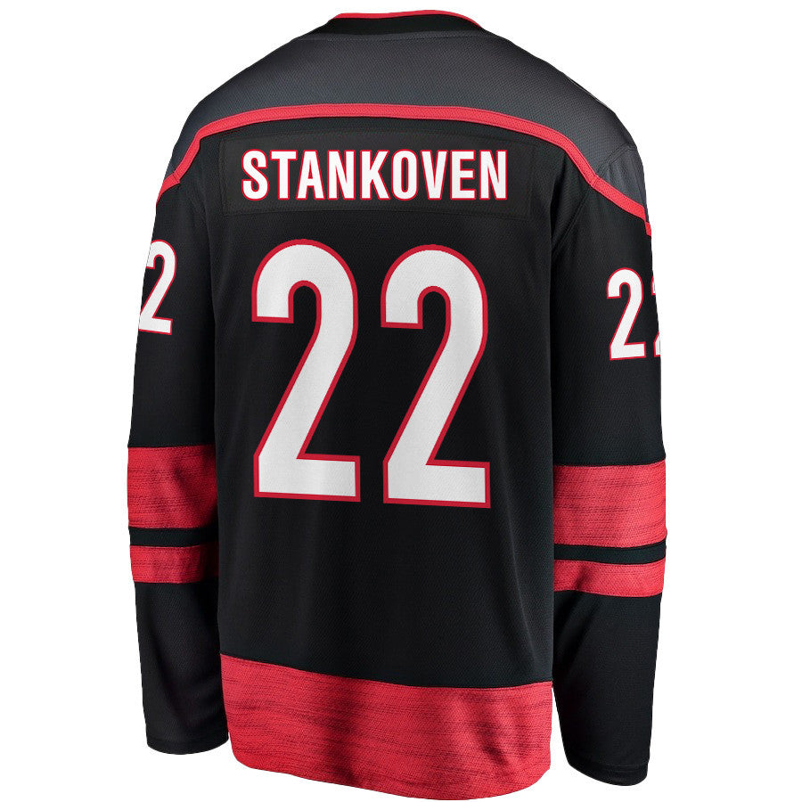 Logan Stankoven 22 Carolina Hurricanes 2025 STANLEY CUP Final Patch Home Men Jersey - Black