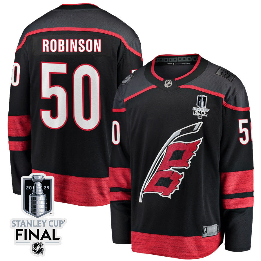 Eric Robinson 50 Carolina Hurricanes 2025 STANLEY CUP Final Patch Home Men Jersey - Black