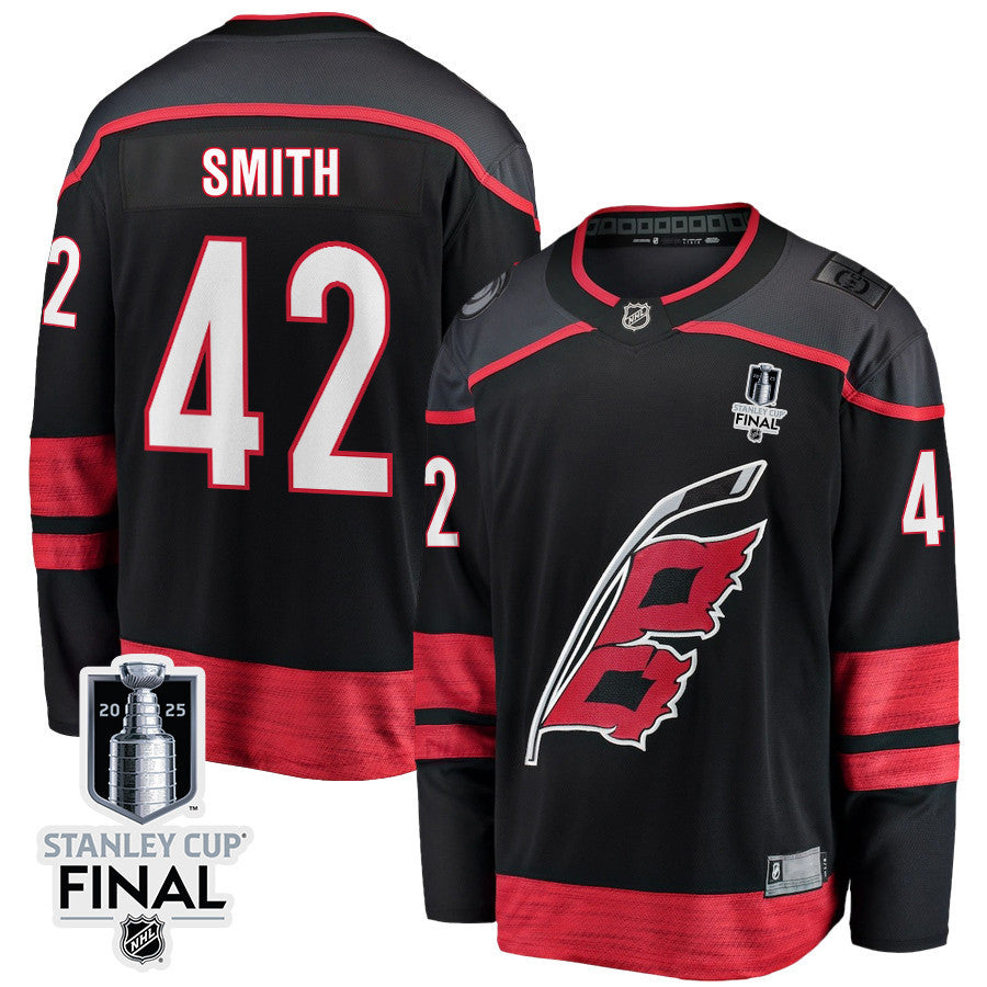 Ty Smith 42 Carolina Hurricanes 2025 STANLEY CUP Final Patch Home Men Jersey - Black