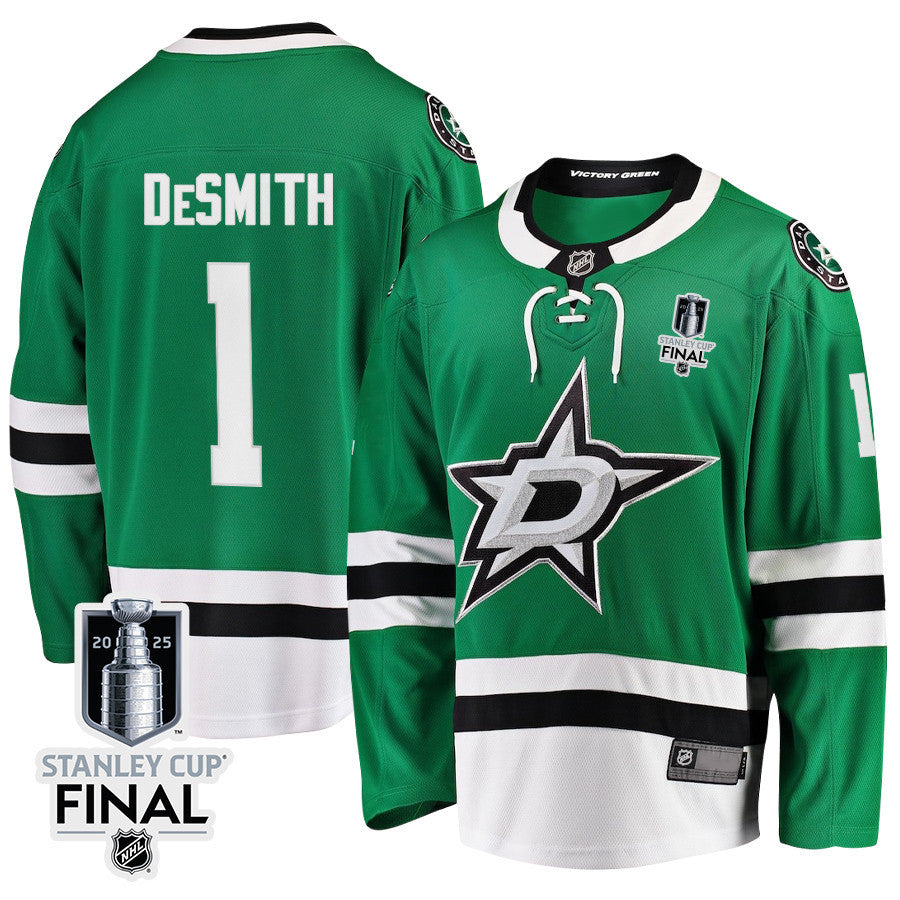 Casey DeSmith 1 Dallas Stars 2025 STANLEY CUP Final Patch Home Men Jersey - Black
