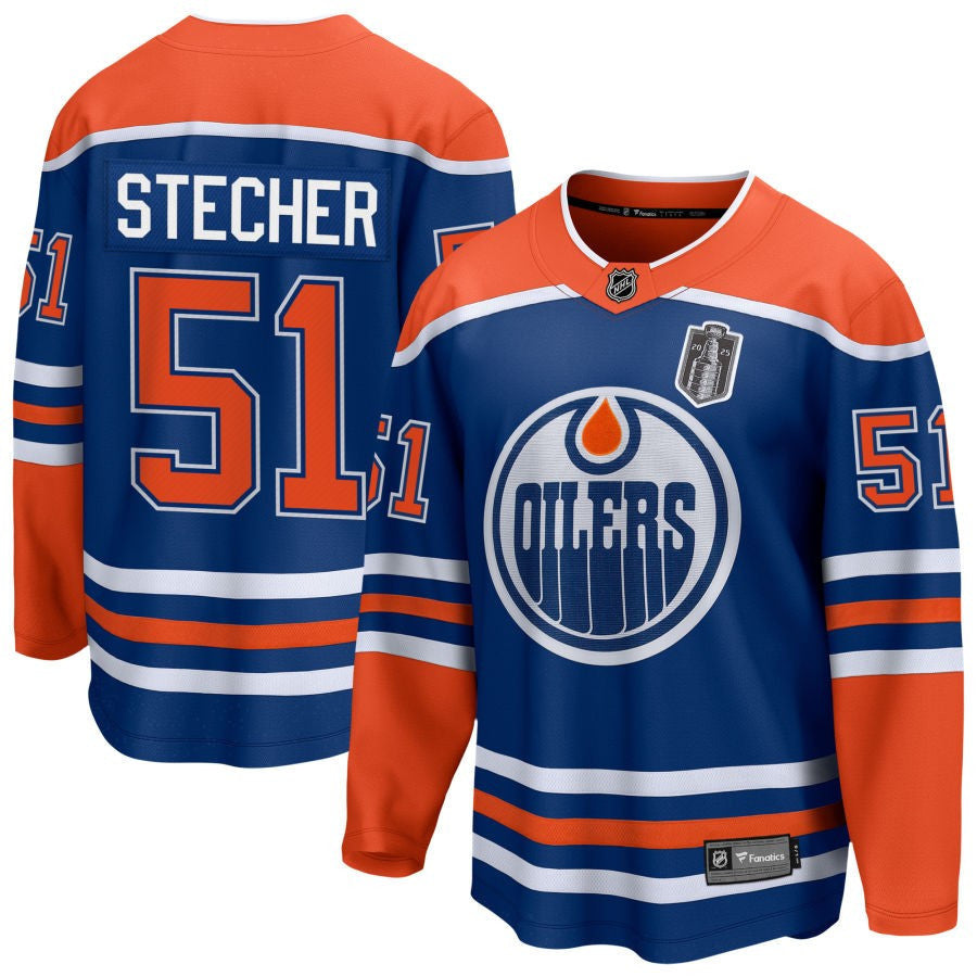 Troy Stecher 51 Edmonton Oilers 2025 Stanley Cup Final Home Breakaway Men Jersey - Royal