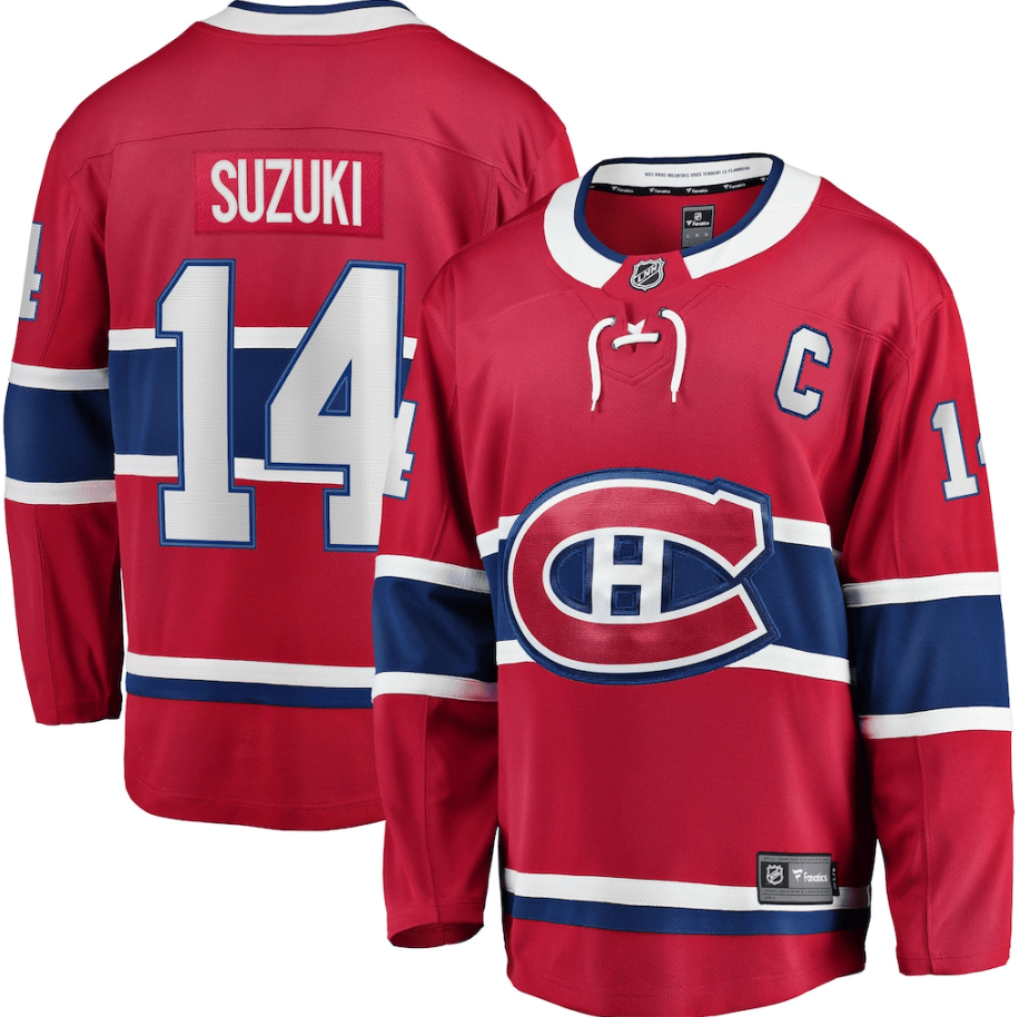 Nick Suzuki 14 Montreal Canadiens Home Captain Patch Breakaway Player Jersey - Red