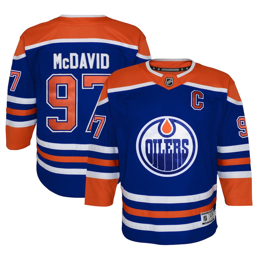Connor McDavid 97 Edmonton Oilers Youth Home Player Jersey - Orange/Royal