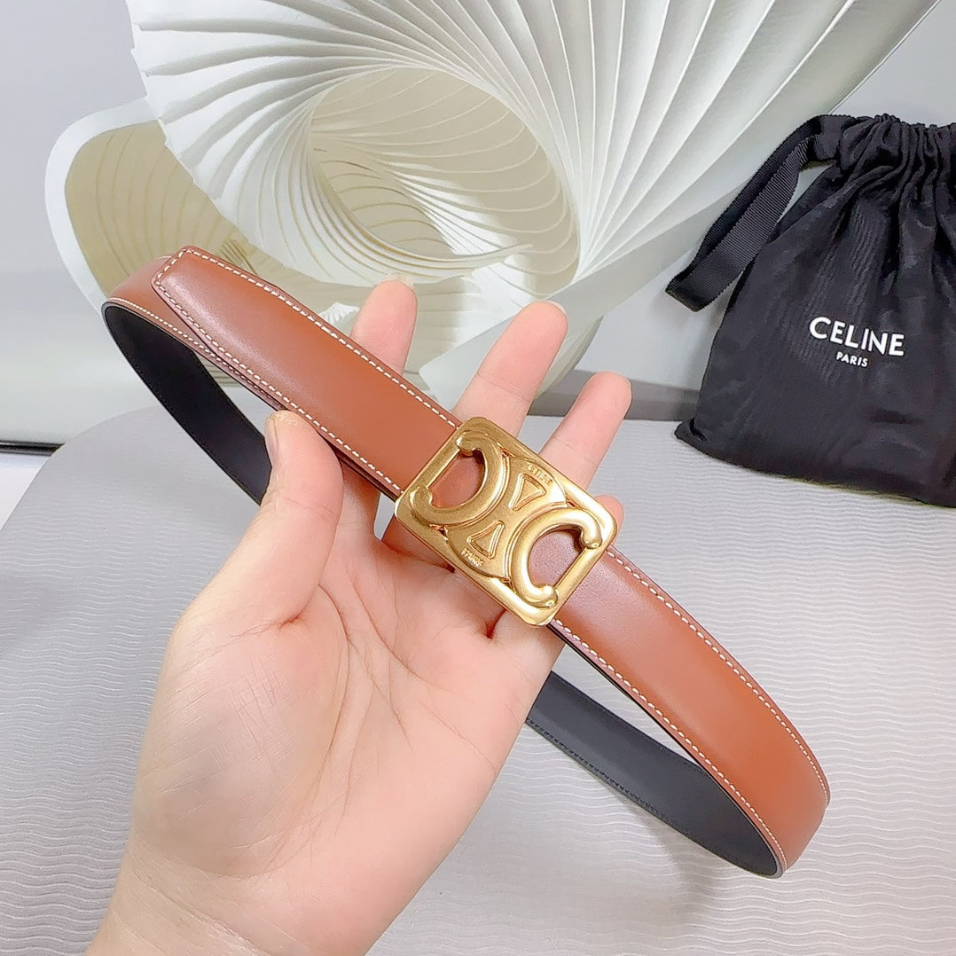 CEL Gold Buckle Belt 25mm Brown Calfskin 178254