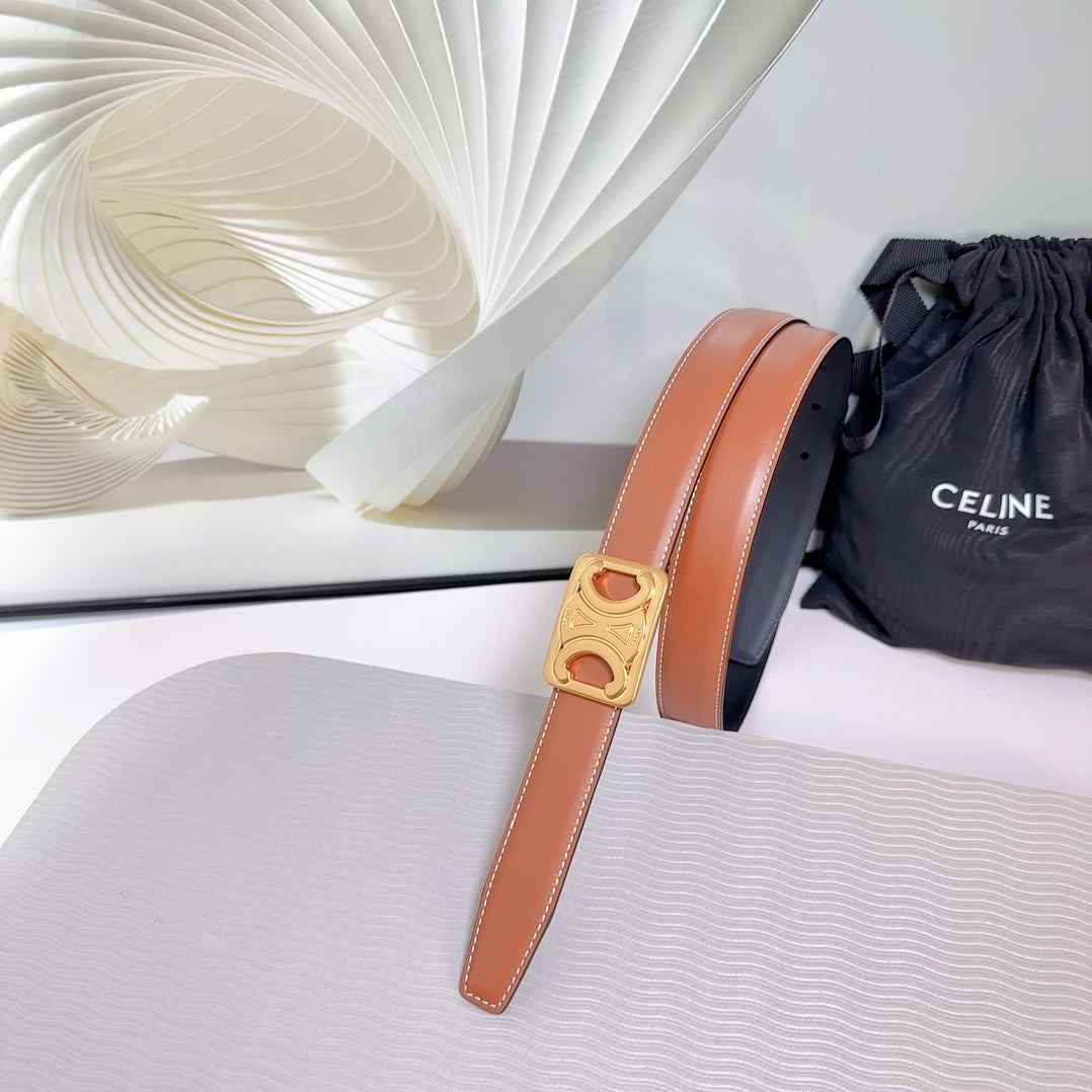 CEL Gold Buckle Belt 25mm Brown Calfskin 178254