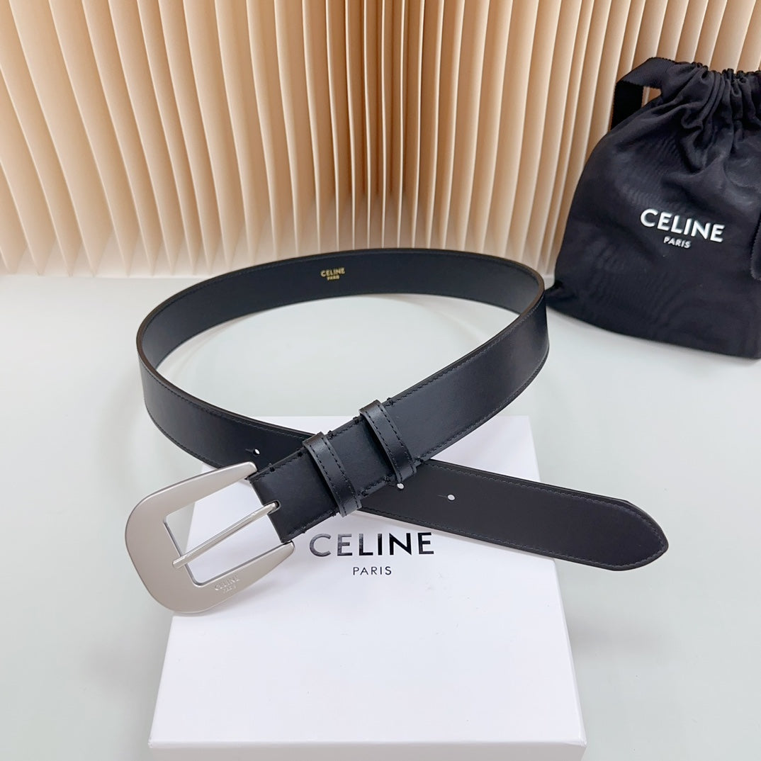 CEL Silver Western 35mm Belt Black Cowhide 175058