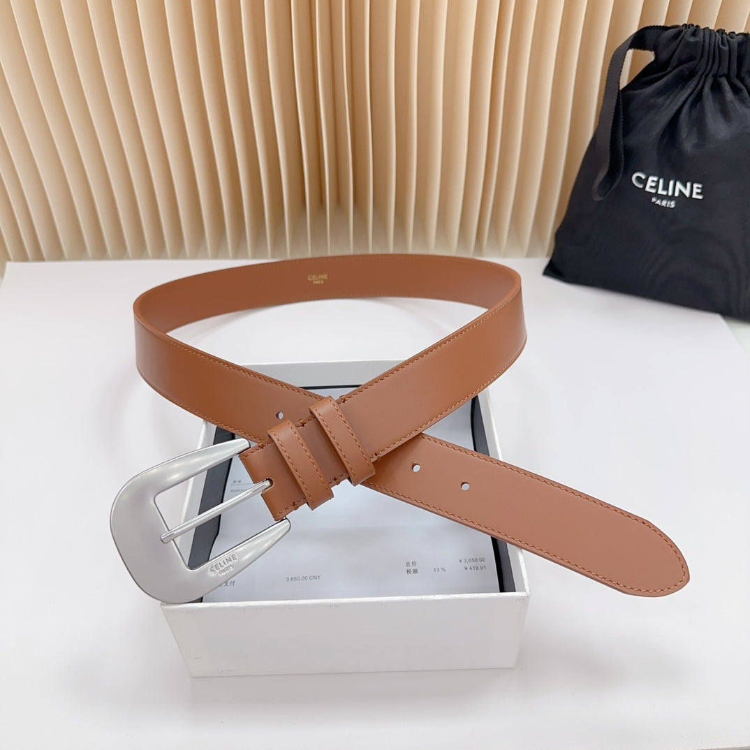 CEL Silver Western 35mm Belt Brown Cowhide 175052