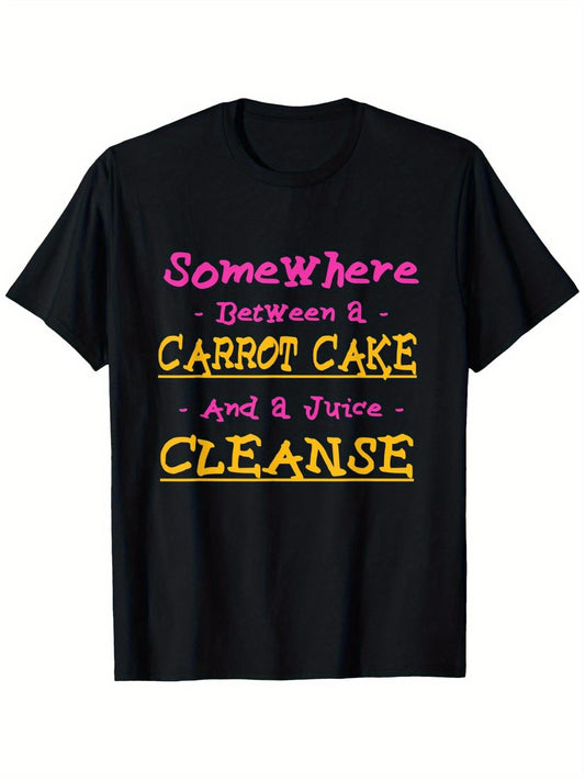 Funny Carrot Cake And Juice Cleanse Men'S Graphic T-Shirt - 100% 180Gsm Soft Round Neck Short Sleeve Tee, Casual Comfort Fit S-XXXL, Humorous Foodie Pastries Design for All Seasons, Comfortable Clothing Playful Print Shirt Breathable Fabric