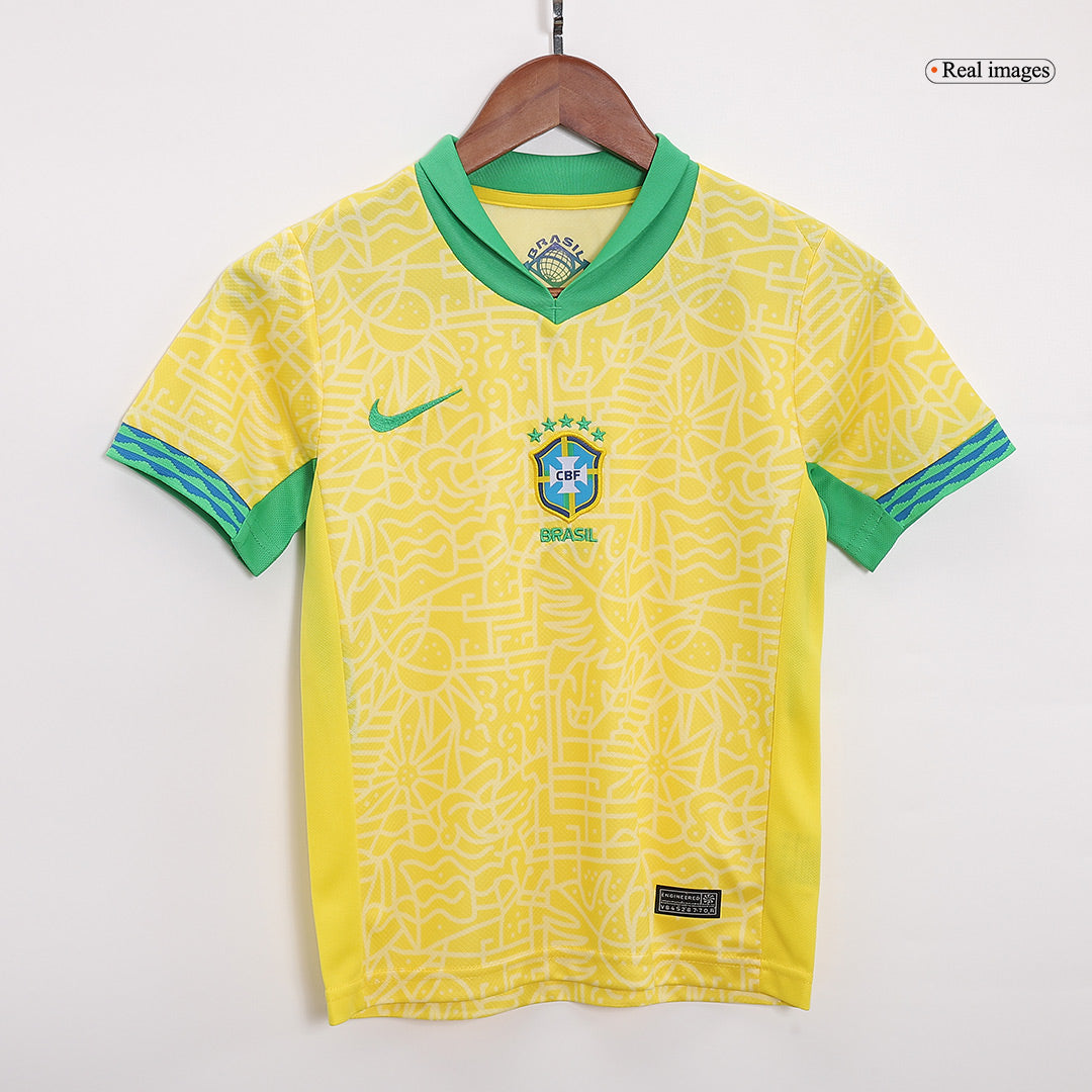 Kid's Brazil Home Football Shirt Kit(Jersey+Shorts+Socks) Copa America 2024