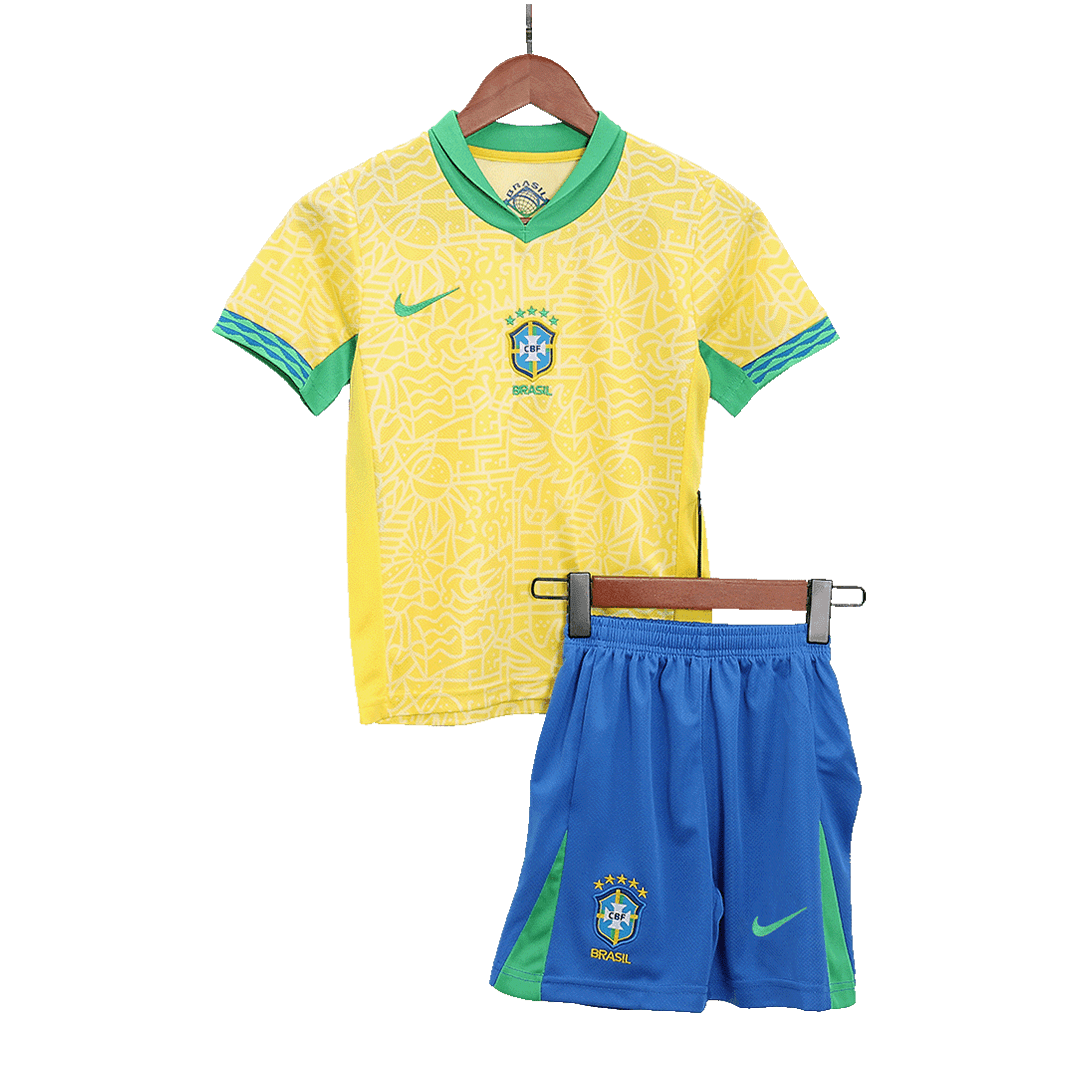 Kid's Brazil Home Football Shirt Kit(Jersey+Shorts+Socks) Copa America 2024