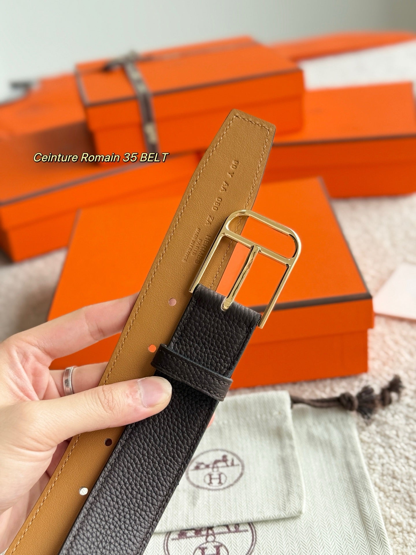 HM Gold 35mm Romain Belt Brown Chocolate Leather 188392