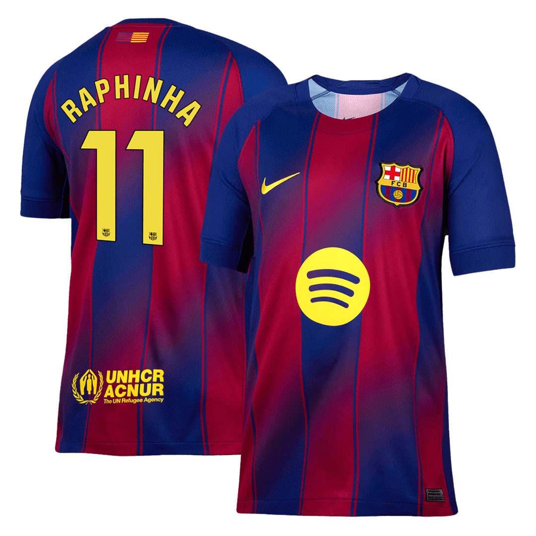 RAPHINHA #11 Barcelona Home Football Shirt 2025/26 Red&Blue