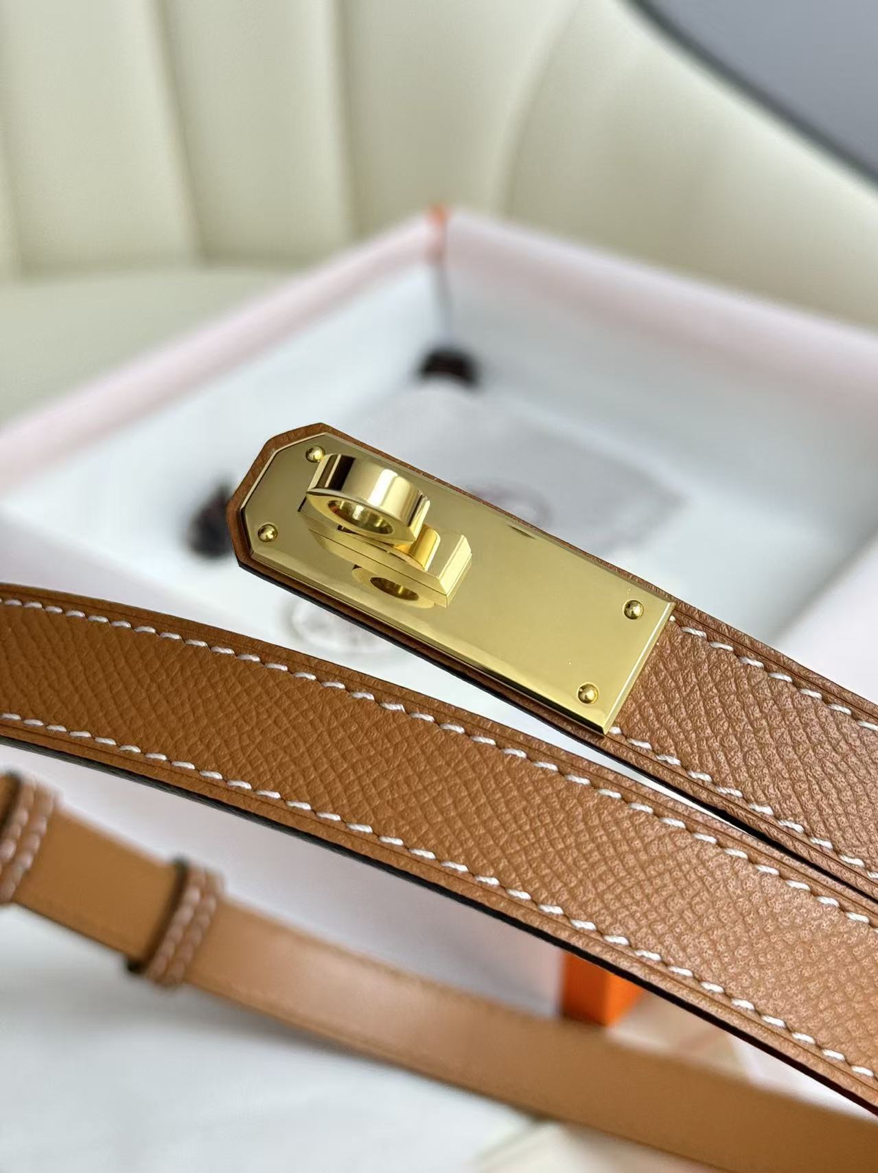 HM Kelly Belt 18mm Brown Epsom Leather GHW