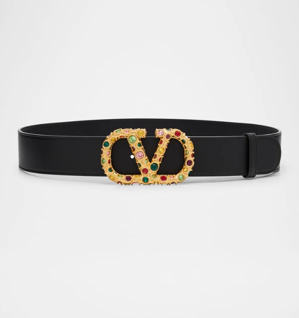 VT 2025 Garavani VLogo Signature Belt Black With Crystal-embellished Buckle